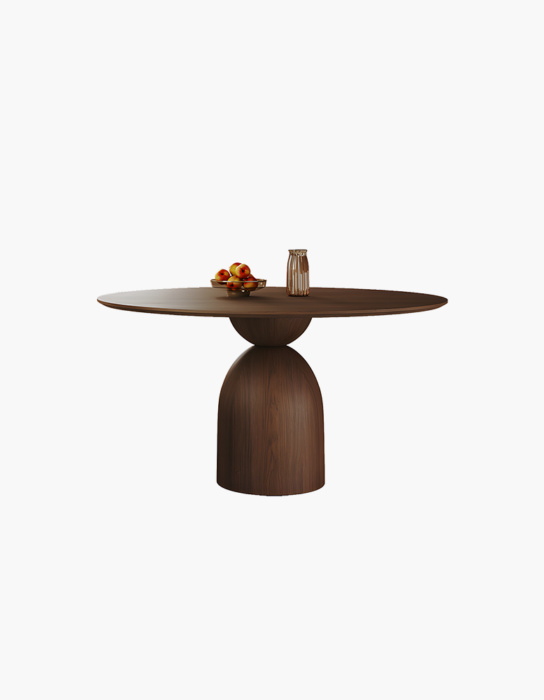 Amaia Round Pedestal Dining Table, Solid Wood, Black Or Walnut