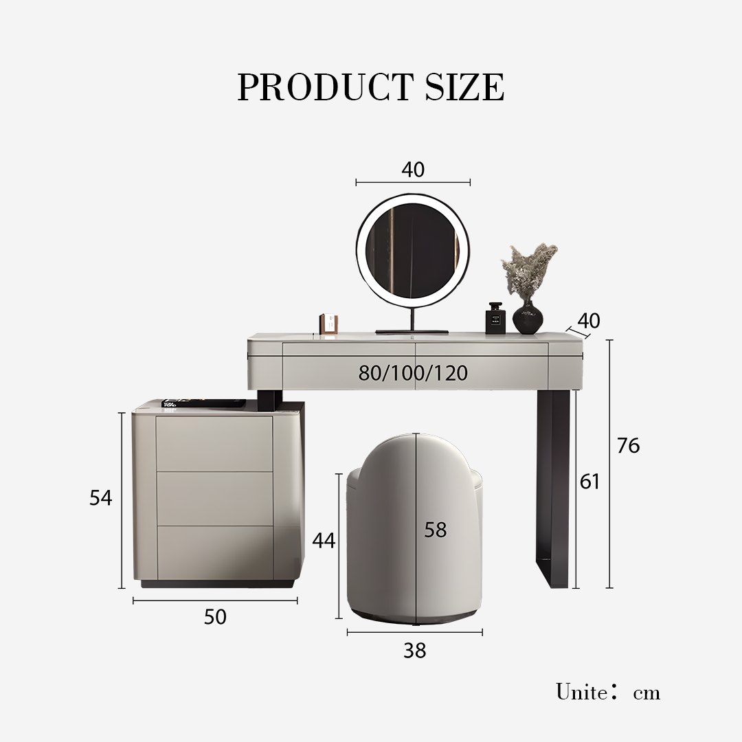 Paulina Modern Dressing Table Mirror With Drawers & LED Light, Solid Wood