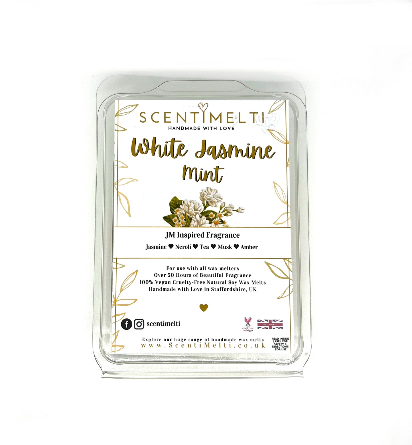 White Jasmine & Mint JM Inspired Heart Clamshell Wax Melts - ScentiMelti  White Jasmine & Mint JM Inspired Heart Clamshell Wax Melts