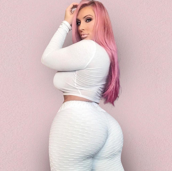 Woman Booty Lifting Anti-Cellulite Scrunch Viral Activewear Leggings White