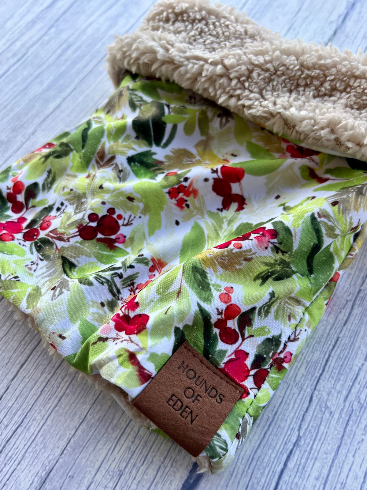 Winter Spruce & Berries Faux Sherpa Fleece Dog Snood