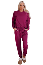 Red Long Sleeve Pullover and Jogger Pants Loungewear Set