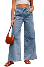 Dusk Blue Medium Wash Super Wide Leg Denim Pants
