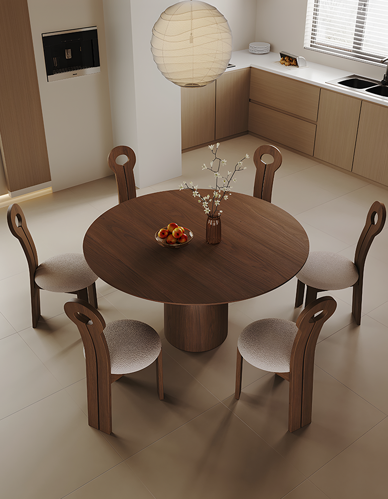 Amaia Round Pedestal Dining Table, Solid Wood, Black Or Walnut