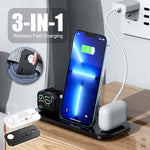 3In1 Wireless Charger Dock Charging Stand For Watch Mobile Phone Black