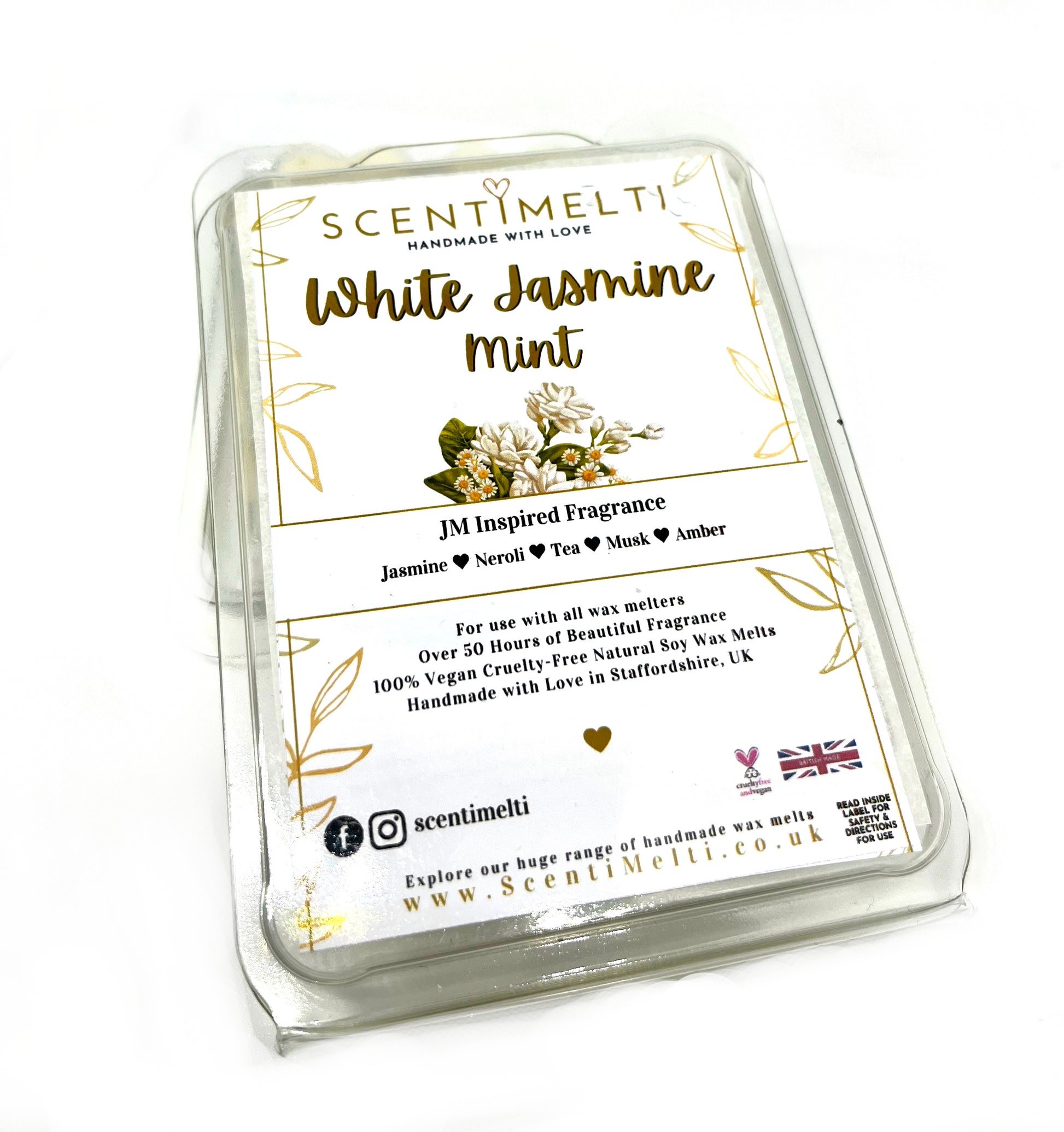 White Jasmine & Mint JM Inspired Heart Clamshell Wax Melts - ScentiMelti  White Jasmine & Mint JM Inspired Heart Clamshell Wax Melts