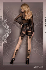 Ballerina Pattern Hold Ups Nero Black & Skin with Lurex