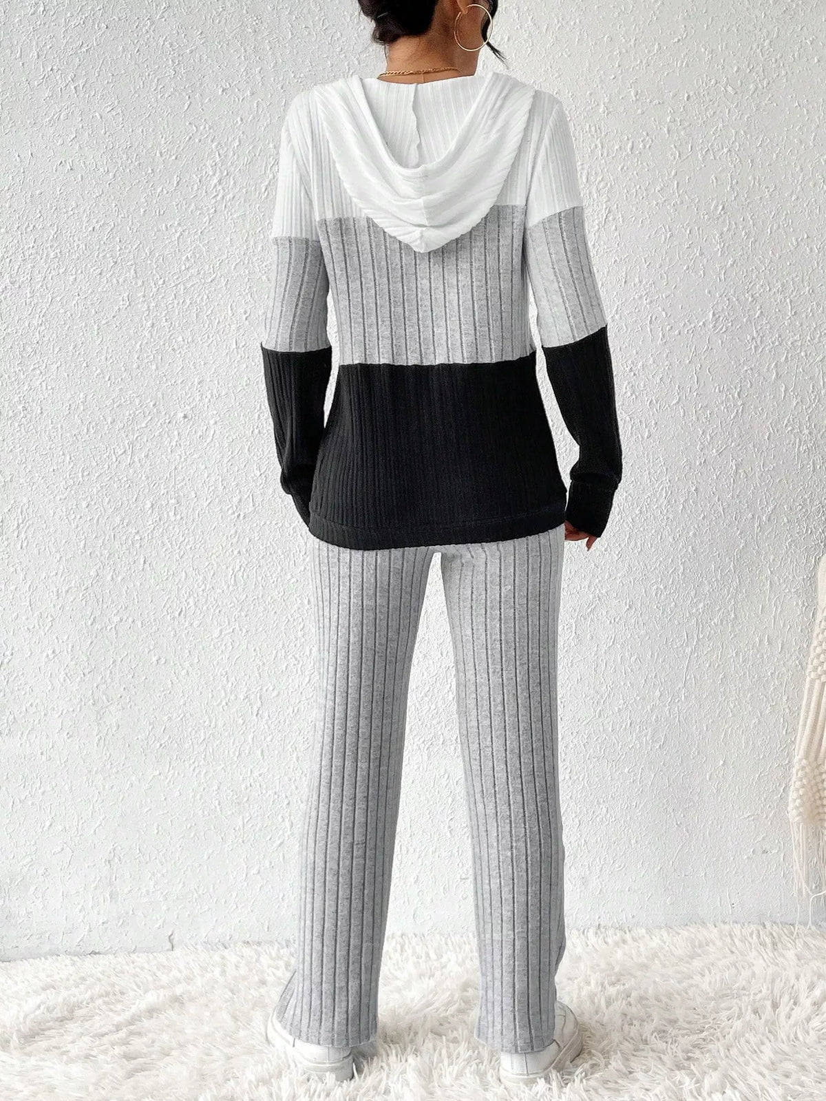 Color Block Half Zip Hooded Top and Pants Loungewear Set