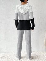 Color Block Half Zip Hooded Top and Pants Loungewear Set