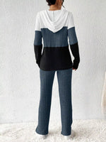 Color Block Half Zip Hooded Top and Pants Loungewear Set