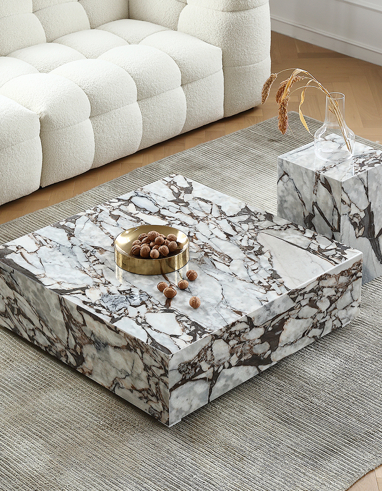 Matteo Square Coffee Table, Marble, White