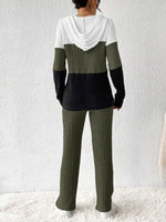 Color Block Half Zip Hooded Top and Pants Loungewear Set