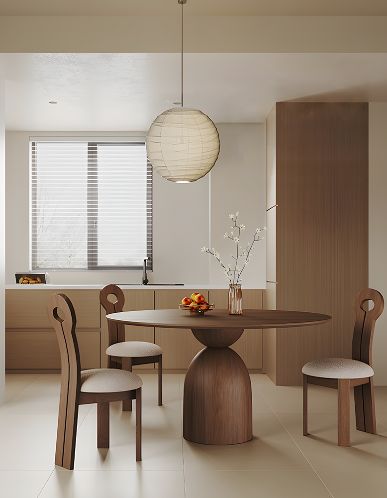 Amaia Round Pedestal Dining Table, Solid Wood, Black Or Walnut