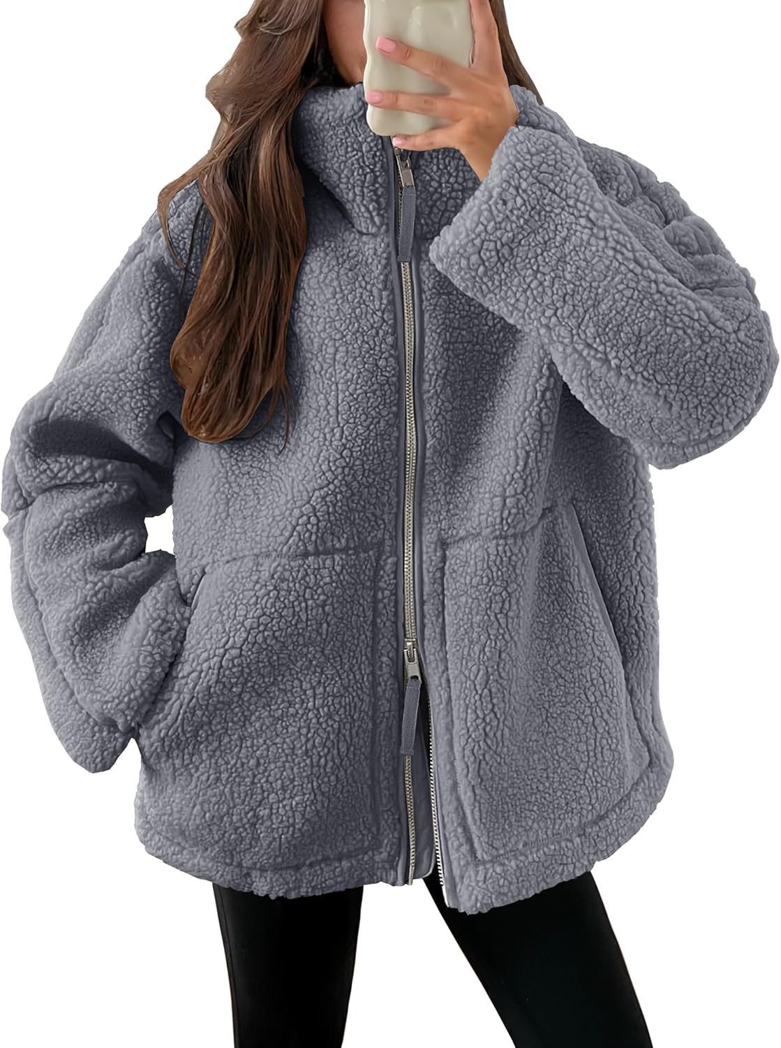Warm Cosy Zip-up Teddy Fleece Jacket Sweater | 9 Colours Grey