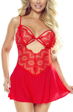 Provocative Instants Lovers Red with Heart Detail Lace Babydoll