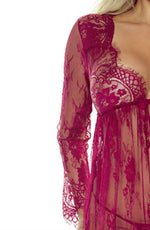 Provocative Elegant Lace Robe Wine Red & Thong Set
