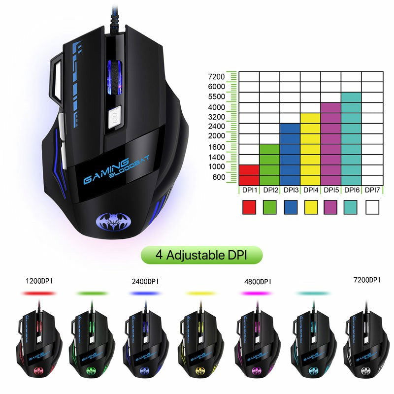 7200 dpi RGB Lighting Luminous Gaming Mouse 7-key Office Computer Mouse LED Gaming