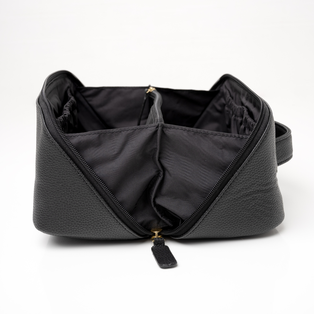 'Freya' Fold-Out Makeup Bag in Black
