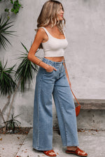 Dusk Blue Medium Wash Super Wide Leg Denim Pants