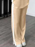 Full Size Contrast Round Neck Top and Pants Loungewear Set