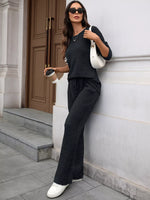 Ribbed Round Neck Top and Pants Two-piece Loungewear Set