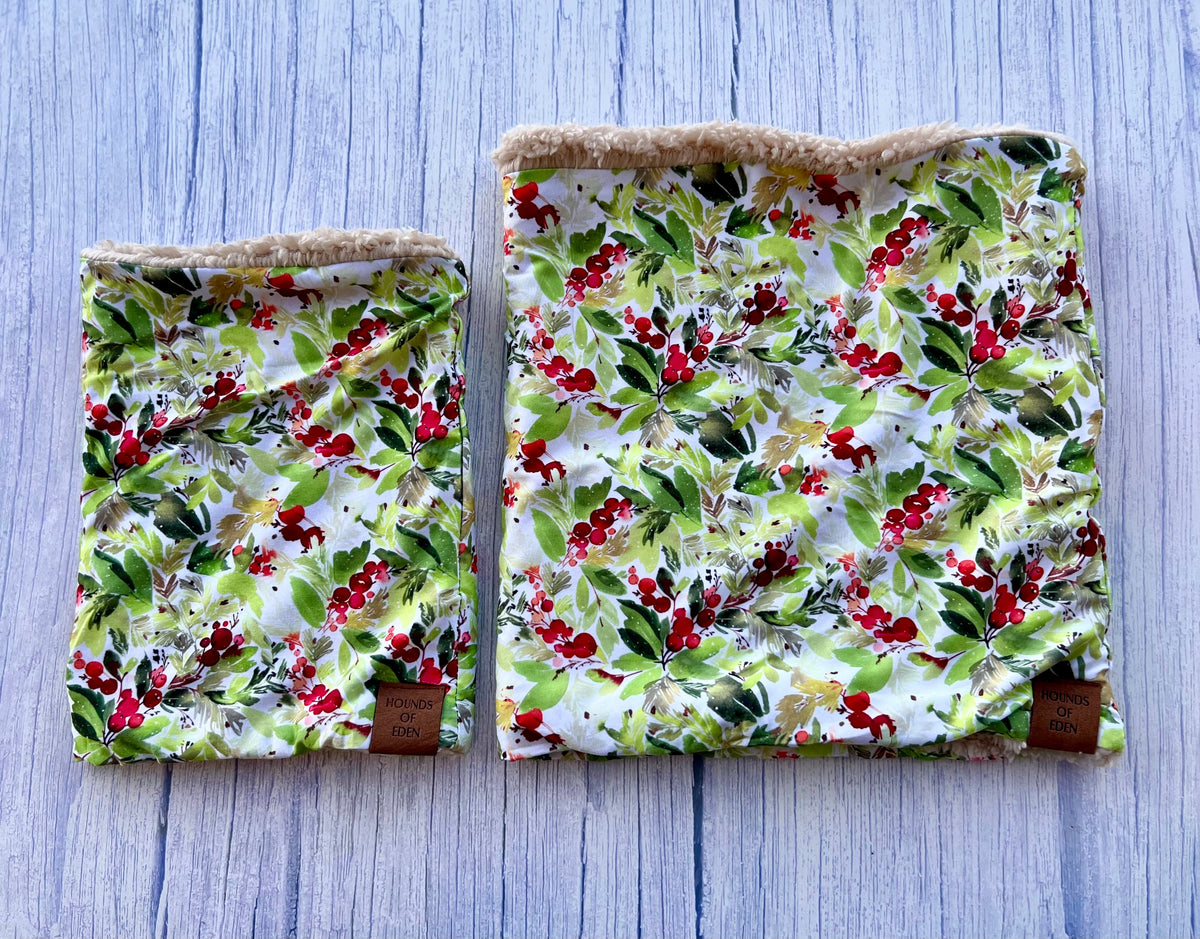 Winter Spruce & Berries Faux Sherpa Fleece Dog Snood