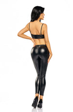 Beauty Night Carina Wet Look Trousers Lingerie Set Black