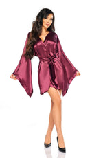 Beauty Night Samira Shiny Wide Sleeve Belted Peignoir Burgundy