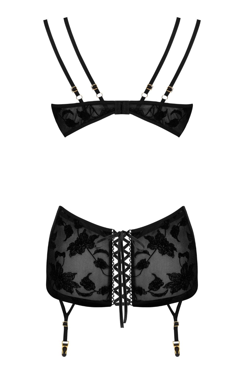 Beauty Night Xiomara Lace Velvet Underwire Lace-Up Garter Chemise Black