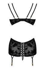 Beauty Night Xiomara Lace Velvet Underwire Lace-Up Garter Chemise Black