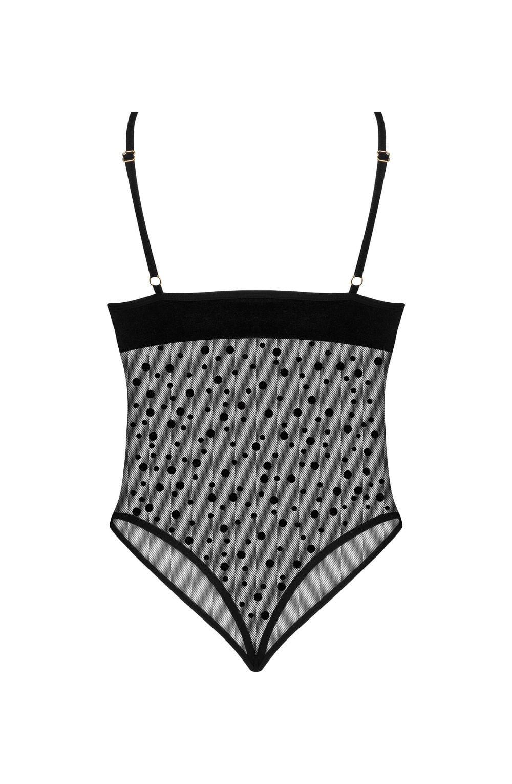 Beauty Night Amalia Transparent Mesh Dot Bust Cutout Bow Teddy Black