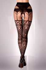 Black Secret BS122 Tiger Striped Crotchless Tights