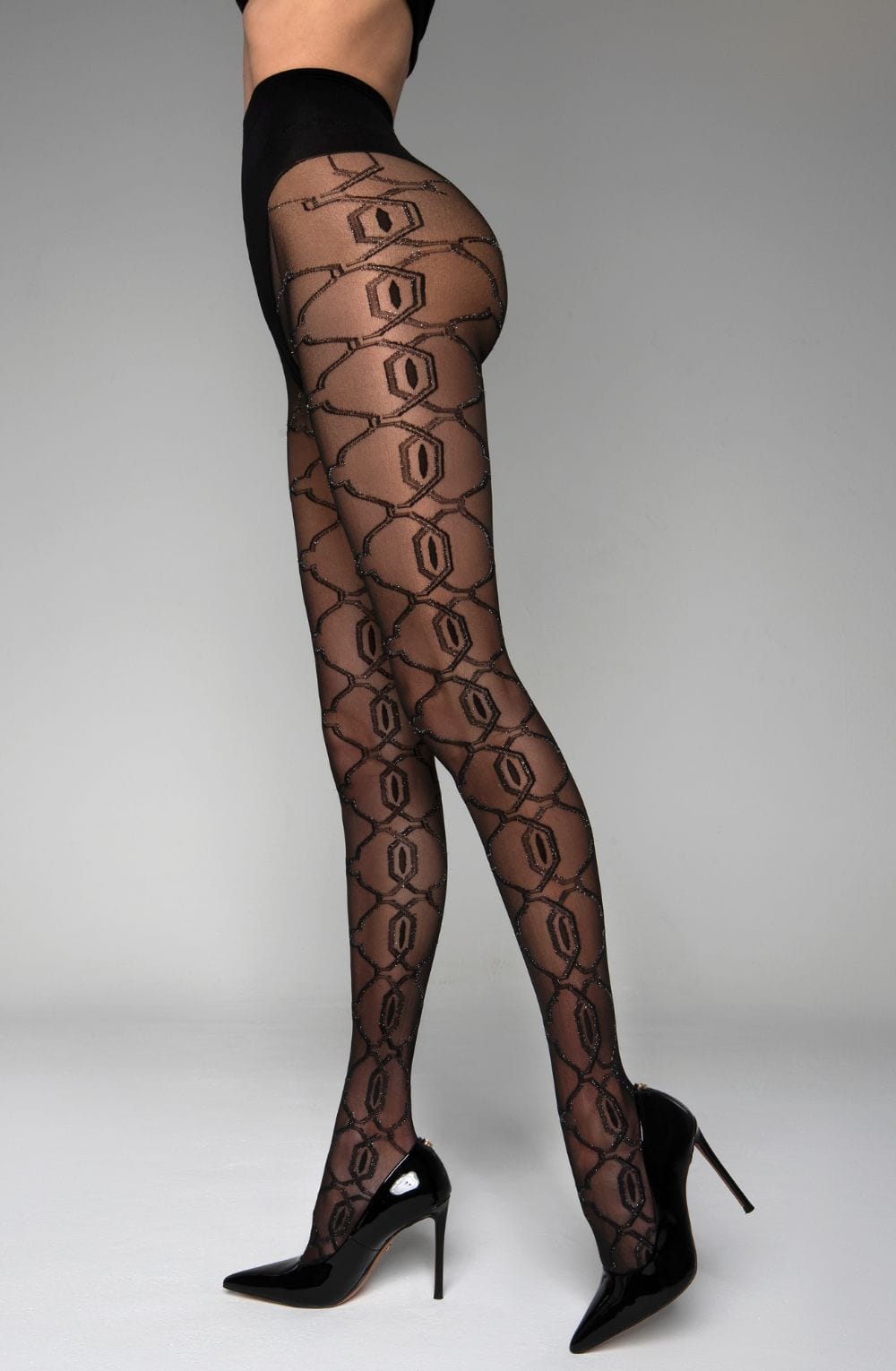 Black Secret BS140 Crotchless Tights With Lurex Black