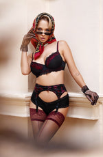 Black Secret BS149 Lace Thigh Band Sheer Centre Seam Stockings Black