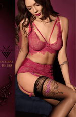 Black Secret BS158 Lace Top Hold Ups Black & Pink