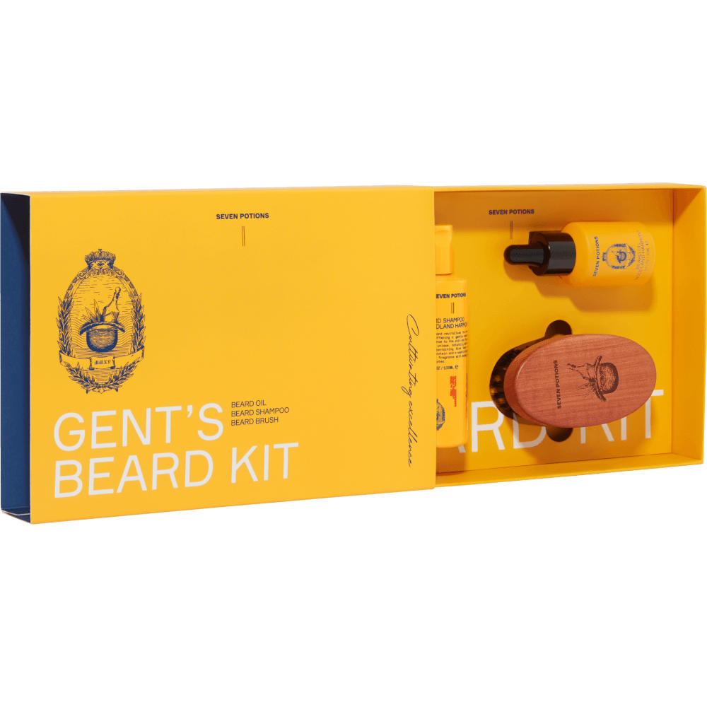 Seven Potions Beard Grooming Set - Beard Oil, Beard Shampoo, Beard Brush