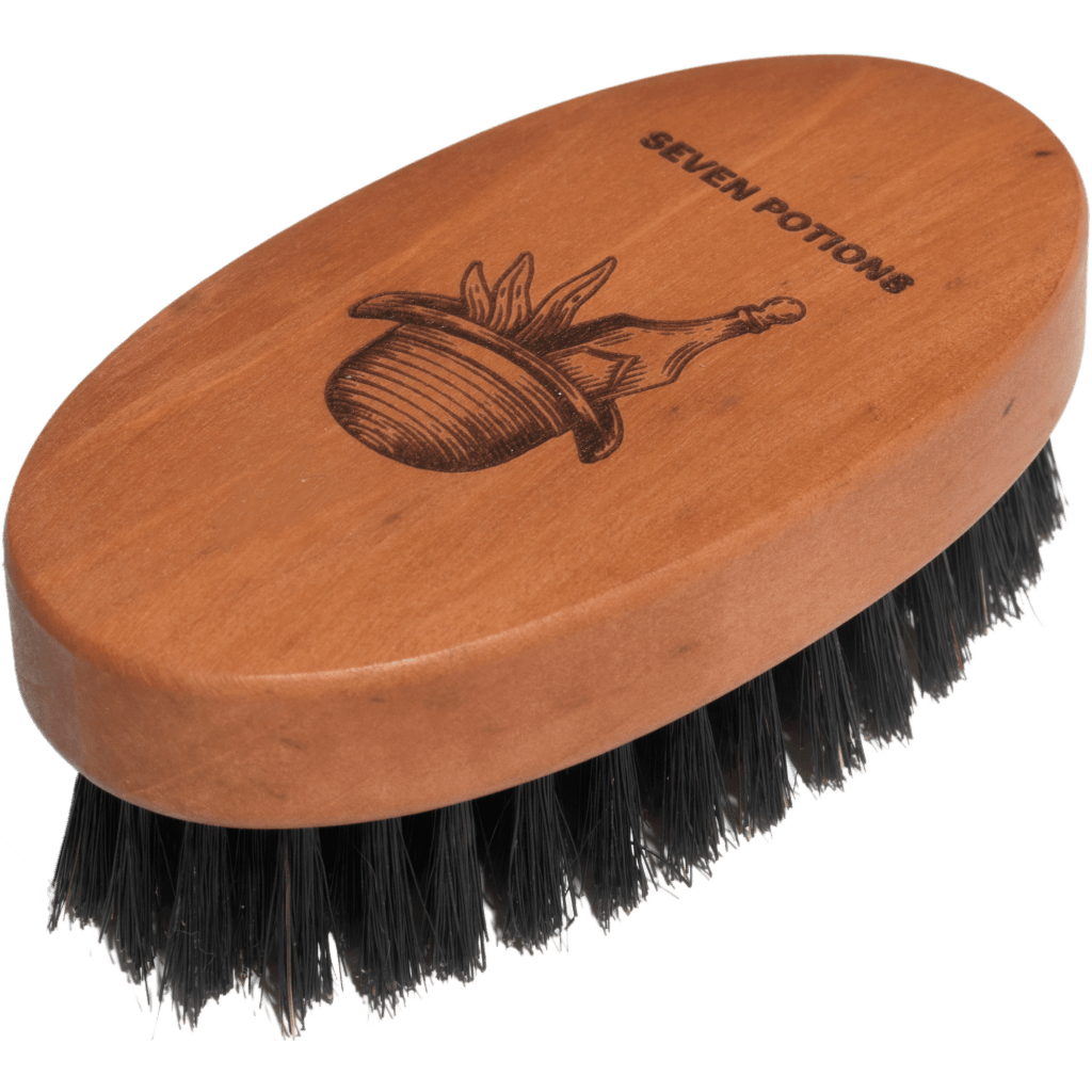 Seven Potions Beard Brush - Oval Shaped Pear Wood With Natural Bristles Boar - Firm