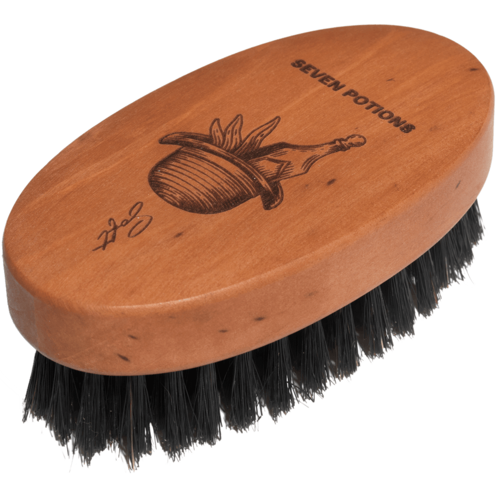 Seven Potions Beard Brush - Oval Shaped Pear Wood With Natural Bristles Boar - Soft