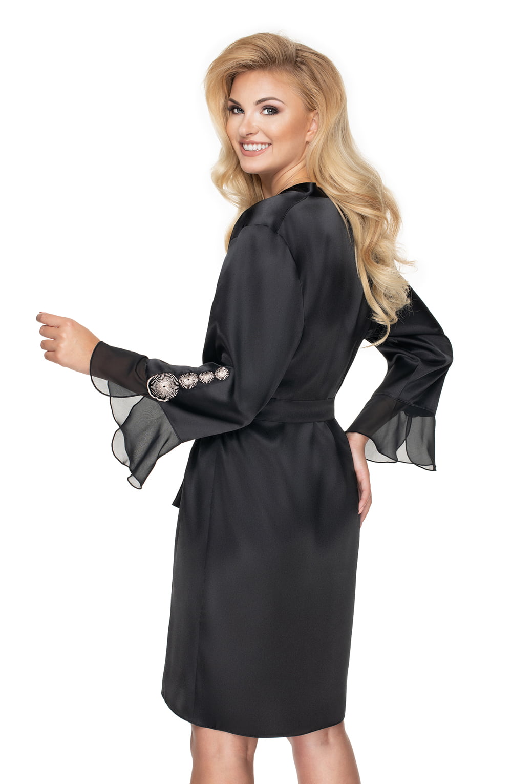Irall Cleopatra Satin Chiffon Dressing Gown Black