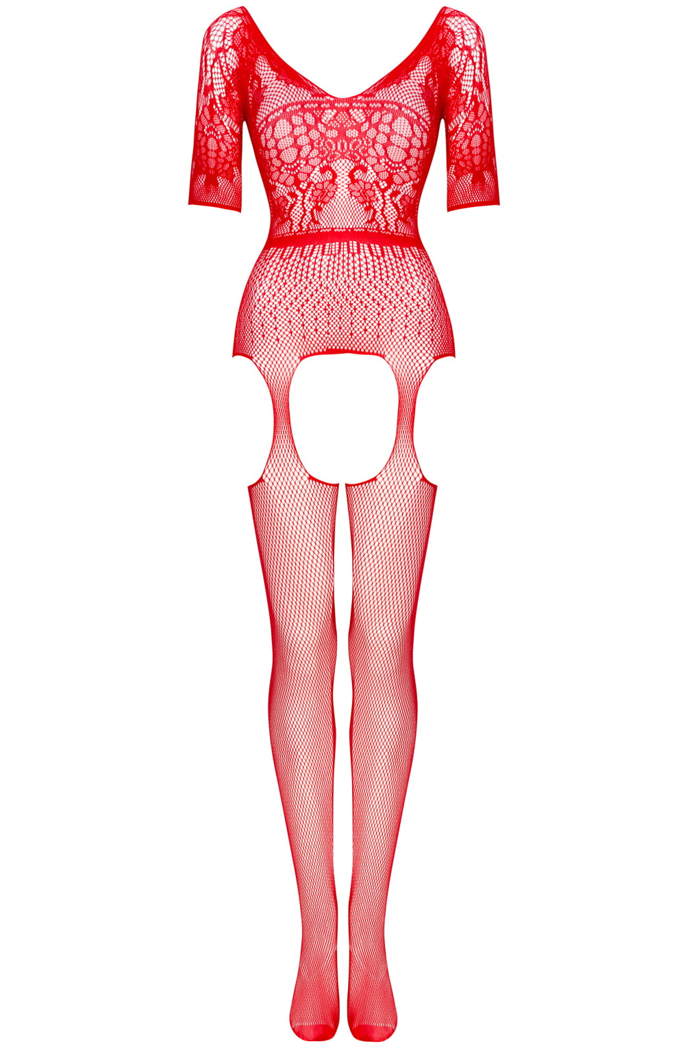 Beauty Night Courtney Lace Fishnet Bodystocking One Size Red