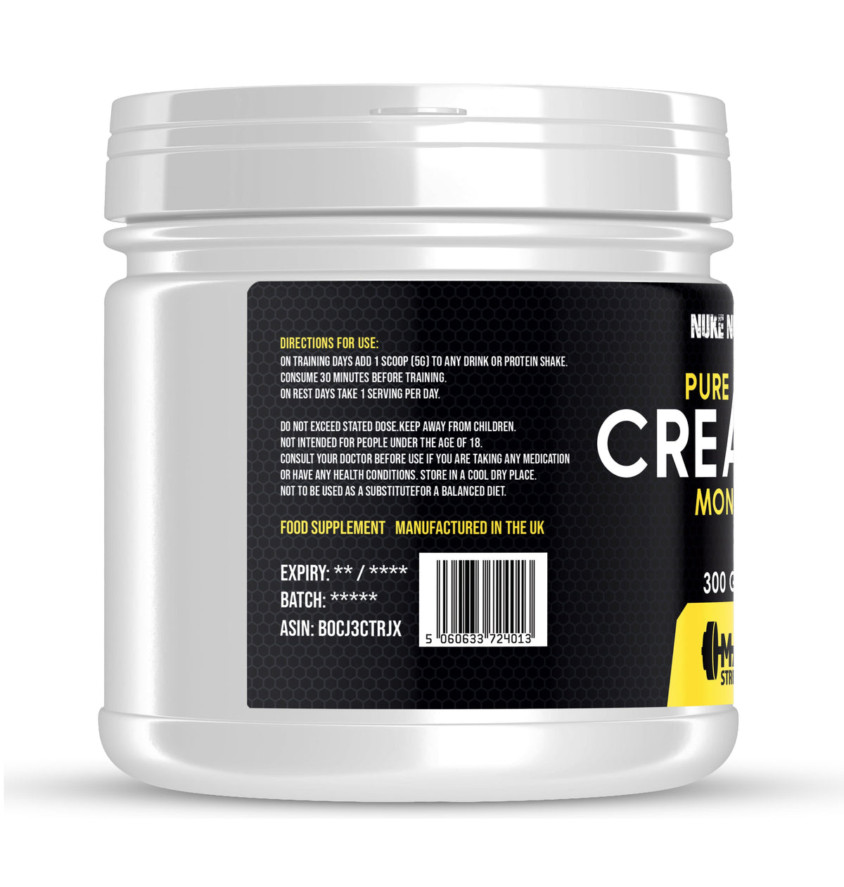 Creatine Monohydrate Powder 300g High Strength & Micronised for Maximum Absorbency Muscle Growth & Strength