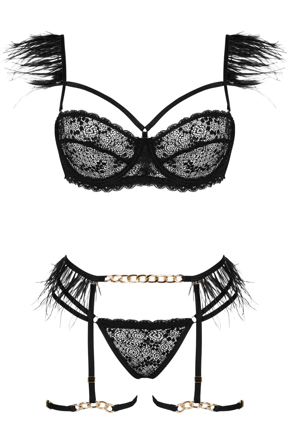 Beauty Night BN6713 Crystal 3 Piece Lingerie Set Black