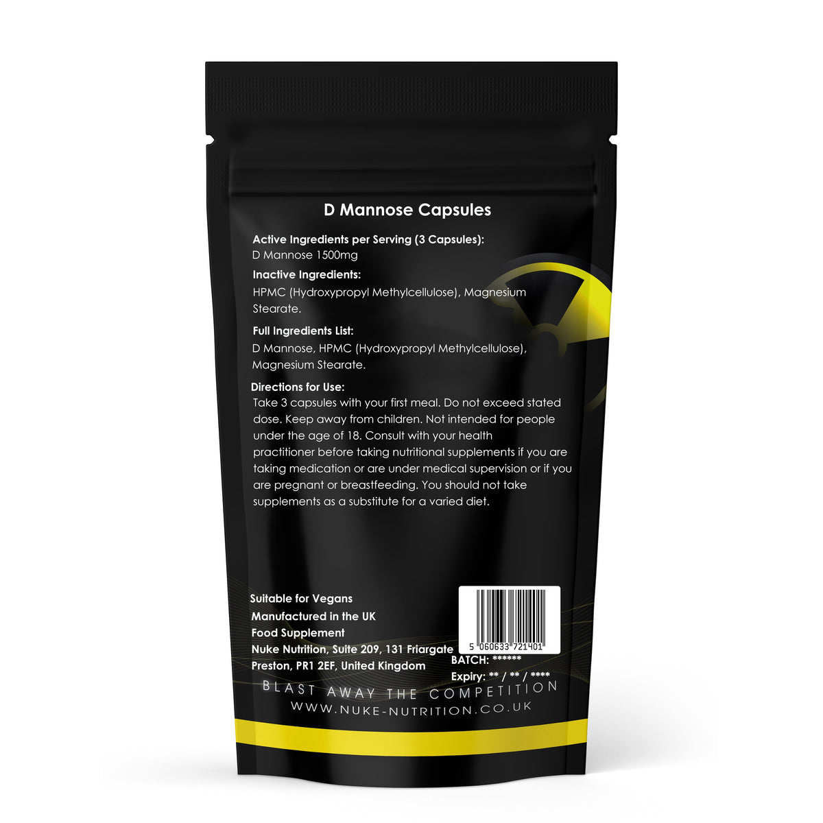 D Mannose 1500mg Daily Dose Urinary Tract Infections (UTI) Bacteria Cleanse Capsules