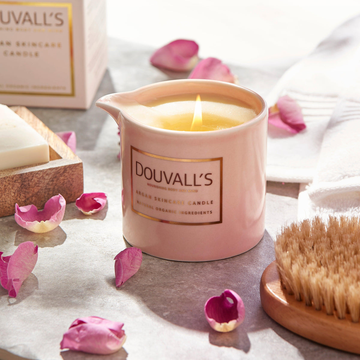 Douvall's Organic Argan Skincare Candle, Orange & Frankincense 180g | Intensely Nourishing Body Treatment