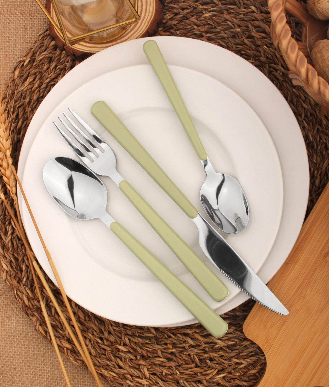 Cutlery Sets Stainless Steel Olive Green ABS Handle