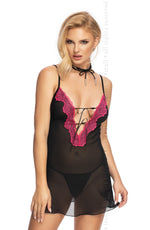 Irall Erotic Flavia Chiffon Lace Babydoll Black / Pink