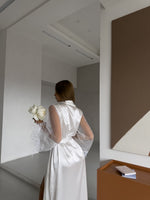GODDESS Personalised White Satin Bridal Robe with Feather Trim