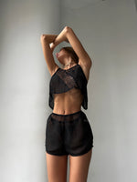 WHISPER Black 2 Piece Mesh & Lace Crop Top & Shorts Set
