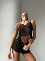 WHISPER Black 2 Piece Mesh & Lace Crop Top & Shorts Set L