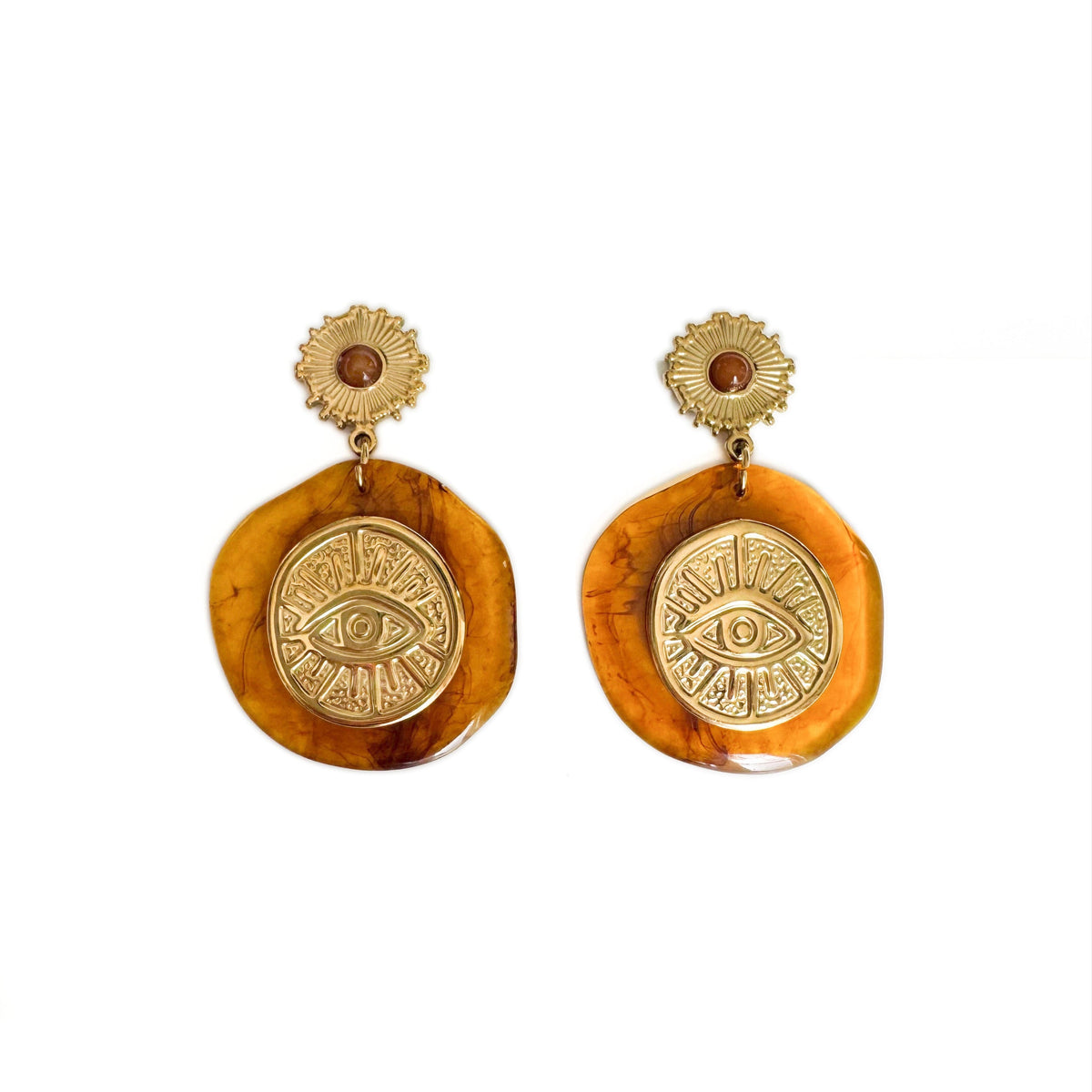 Artemis Luxe 18k Gold Plated Mystic Eye Amber Statement Earrings